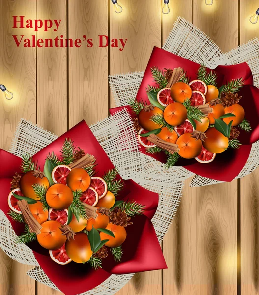 Plátky pomeranče v košíku Vintage dekorace pro valentinky den vektor realistické — Stockový vektor