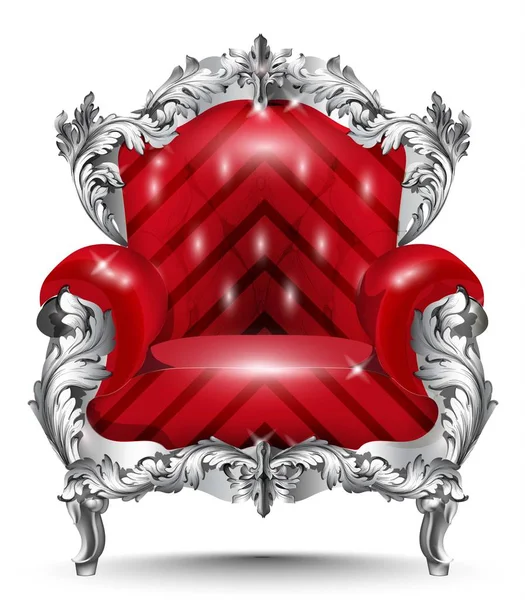 Sillón barroco adorno de plata. Muebles vintage rica decoración tallada. Tapicería roja Vector ilustraciones — Archivo Imágenes Vectoriales