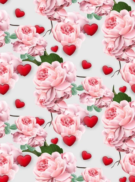 San Valentino modello Rose e cuori Vettore — Vettoriale Stock