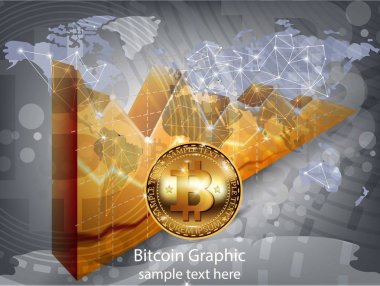 Dijital vektör bitcoin cryptocurrency gerçekçi grafik diyagramı, grafik ödemeler, para transferleri, finansal kavramlar