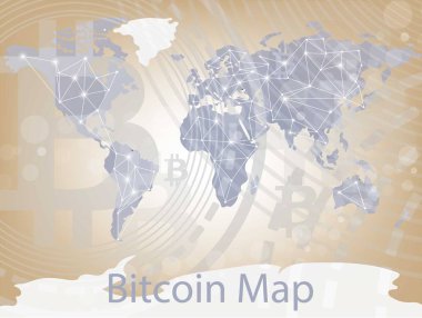 Vector bitcoin cryptocurrency map. Worldwide background with Chart diagram, graphic payments, money transfers financial concepts clipart