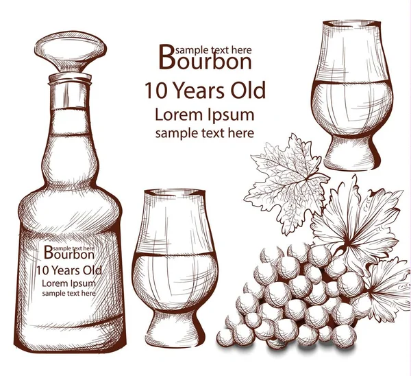 Botella Bourbon Vintage en línea ilustraciones vectoriales — Vector de stock