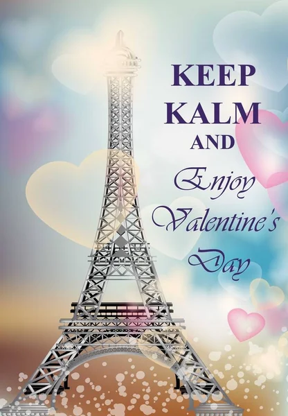 Feliz San Valentín Tarjeta romántica con globos e ilustraciones vectoriales de la Torre Eiffel — Archivo Imágenes Vectoriales