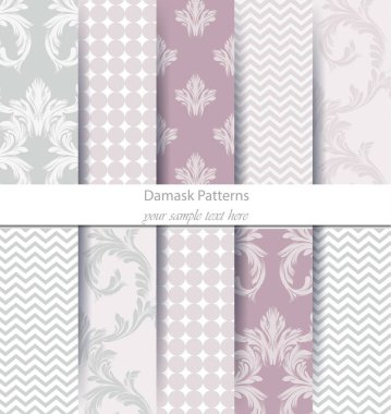 Klasik süsleme desenleri vektör ayarlayın. Soyut süs dekor. Antika arka plan. Pembe ve gri renk kumaş dokular