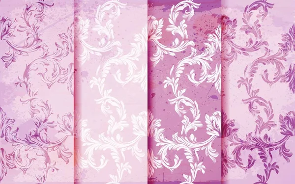Damastmuster setzen Vektor. barocke Ornamente. Vintage-Hintergrund. rosa Farben Stoff Texturen — Stockvektor