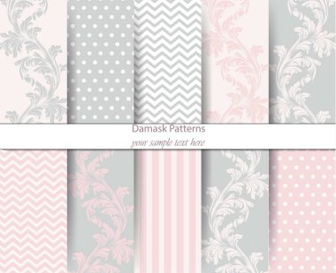 Akant yaprağı deseni klasik vektör ayarlayın. Barok süsleme dekor. Antika arka plan. Pastel renk kumaş dokular