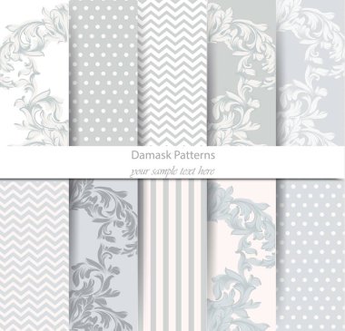 Akant yaprağı deseni vektör ayarlayın. Barok süsleme dekor. Antika arka plan. Pastel renk kumaş dokular