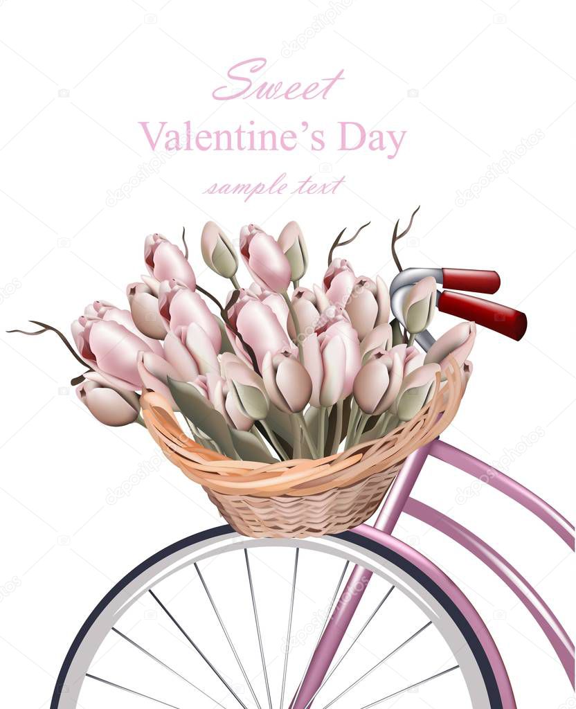 Sweet Valentine day card with tulip flowers Vector realistic