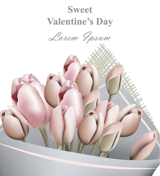 Lale buketi Sevgililer günü tebrik kartı vektör gerçekçi. Romantik çiçek şablon arka planlar — Stok Vektör