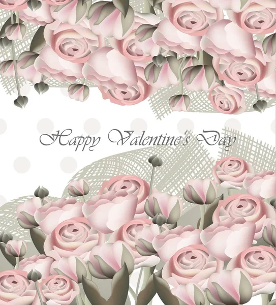 Carte de Saint Valentin avec fleurs en papier rose. Vector milieux de style rétro — Image vectorielle