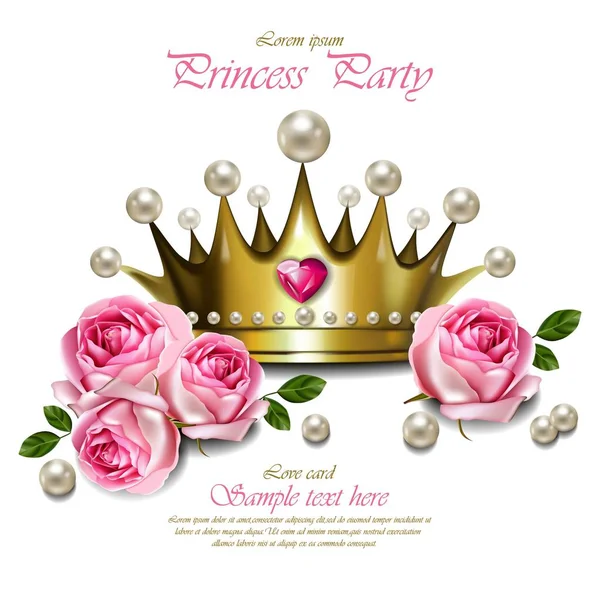 Königin Krone Vektor realistisch. glamouröse goldene Krone mit Perlen. schöne königliche Kartenillustrationen — Stockvektor