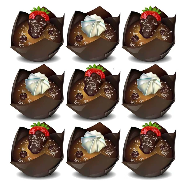 Heerlijke chocolade muffins Vector. aardbei en vanille smaak — Stockvector