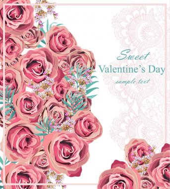 Vintage gül çiçek kartı vektör arka plan. Hassas dantel ayrıntıları