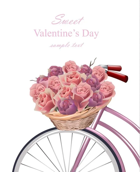 Carte de Saint Valentin avec fleurs de roses Vector réaliste — Image vectorielle