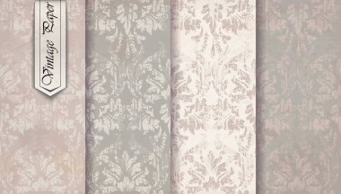 Vintage Damask deseni vektör ayarlayın. Barok süsleme dekor. Royal Victoria arka plan. Son moda renk kumaş dokular