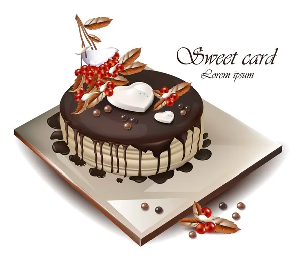 白いチョコレート ハート型ベクトルに包まれたケーキ — ストックベクタ