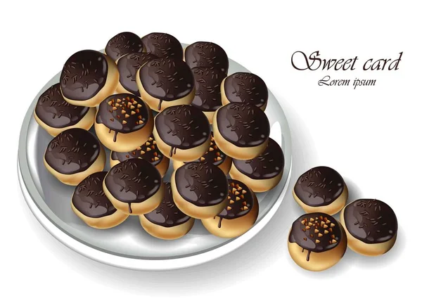 Chocolade soesjes of profitroli zoete dessert realistische Vector — Stockvector