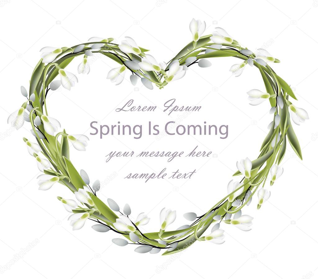 Snowdrops wreath Spring card vector realistic