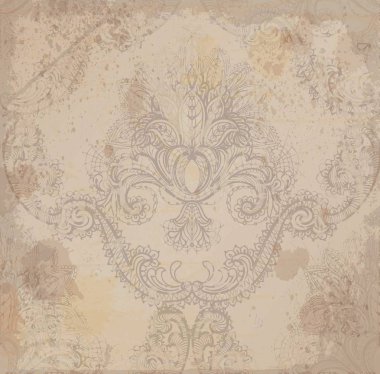 Vintage Damask grunge desen vektör süsleme dekor. Barok grunge arka plan dokuları. Royal Victoria popüler tasarımlar