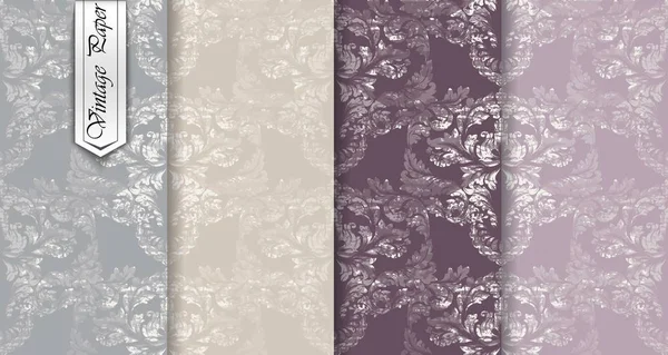 Lujoso conjunto de patrón de Damasco Vector. Decoración de lujo ornamento barroco. Fondo victoriano real. Texturas de tela de color de moda — Vector de stock