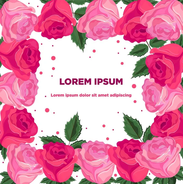バラ花ベクトル フレーム装飾。ピンクの花のカード背景 — ストックベクタ