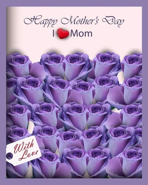 Violeta rosas roxas em uma caixa de presente Vector realista. Dia feliz mãe cartões vista superior — Vetor de Stock