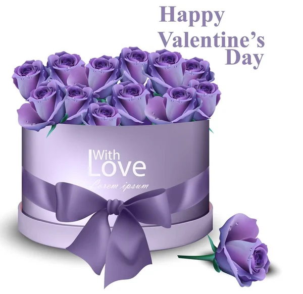 Violet paars rozen in een gift box realistische Vector. Happy Mother day kaarten — Stockvector