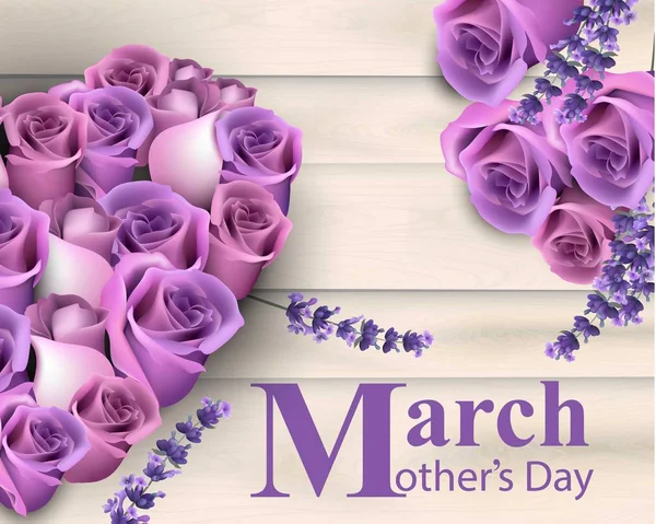 Muttertagskarte mit violetten Rosen Blumen. Vektorhintergründe — Stockvektor