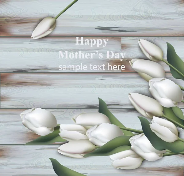 Cartão tulipas brancas Vector realista. Feliz dia de mãe. Fundos de primavera — Vetor de Stock