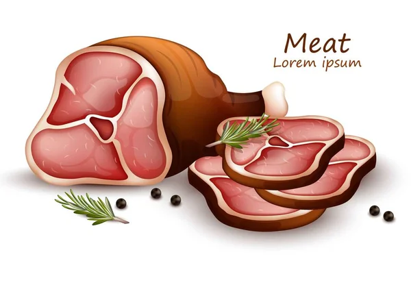 Ham en rozemarijn specerijen Vector realistische illustraties — Stockvector