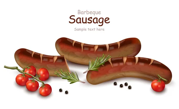 Grilled sausage Vector realistic detailed illustration — Stock Vector