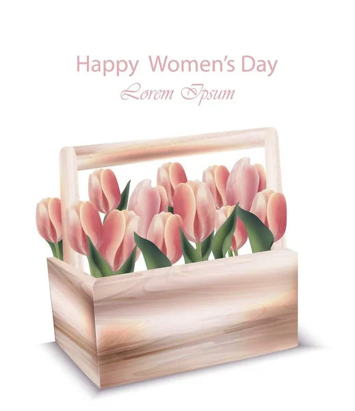 Happy women day tulip flowers basket Vector — Stock Vector