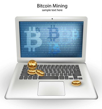 Dijital vektör Cryptocurrency Bitcoin madencilik, dizüstü bilgisayar kavramları transferler