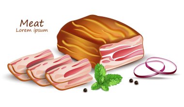 Pastırma veya Prosciutto cotto vektör gerçekçi. Ürün yerleştirme şablonları sahte