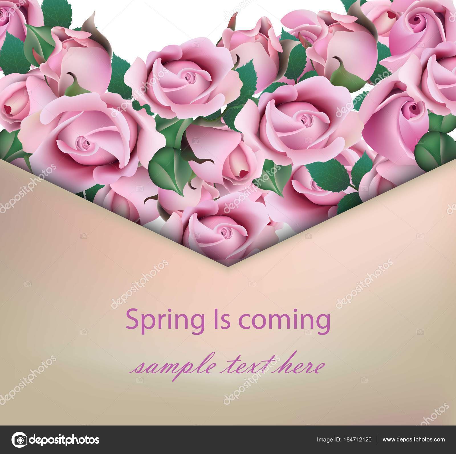 Rose flowers card bouquet. Spring decor Vector realistic illustrations Stock Vector Image by