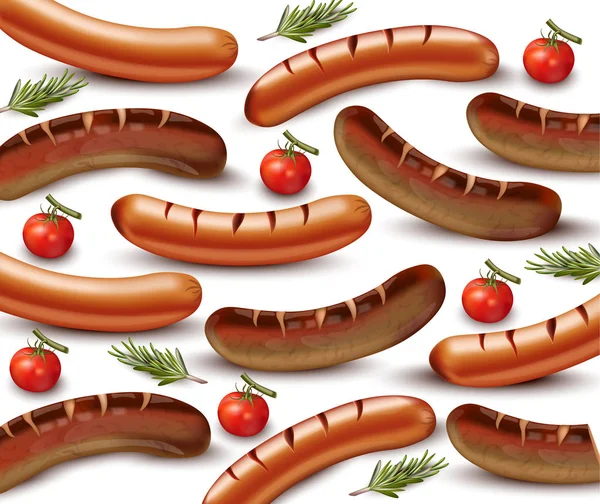 Sausage pattern Vector realistic. Grilled beef and pork meats — Stock Vector