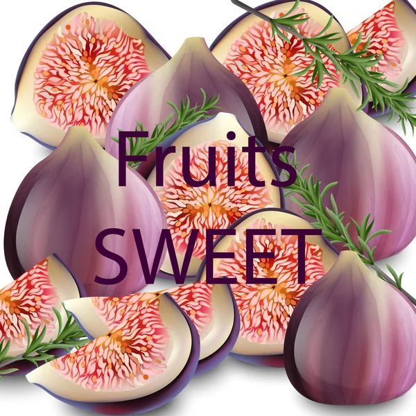 Dolci frutti di fico Vettore realistico. Sfondi di frutta fresca — Vettoriale Stock