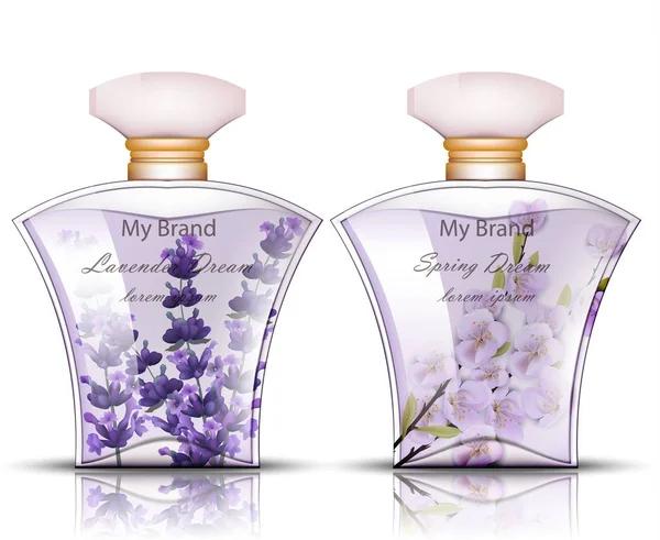 Lavanta parfüm vektör gerçekçi. Ürün Ambalaj mock up — Stok Vektör