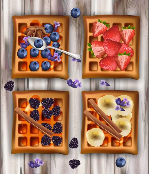 Petit déjeuner sain toasts aux fruits Vector réaliste — Image vectorielle