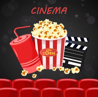 Suyu ve Popcorn film gece poster vektör çizimler
