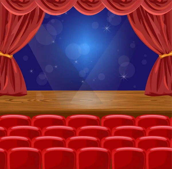 एक मंच पर माइक्रोफोन वेक्टर चित्र। थिएटर या कॉन्सर्ट दृश्य — स्टॉक वेक्टर