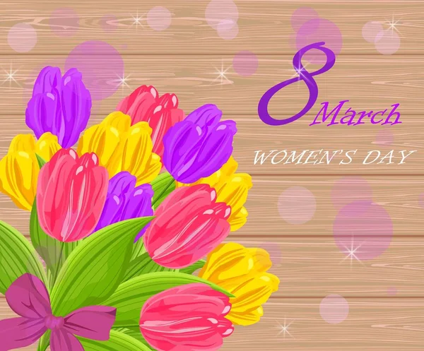 Винтажная женская открытка с букетом цветов тюльпанов — стоковый вектор