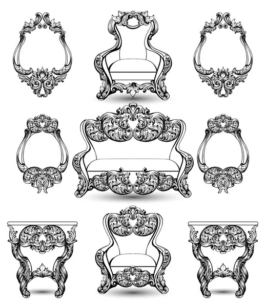 Set ricco di mobili barocchi. Collezione Royal Ornamented Illustrazioni vettoriali — Vettoriale Stock