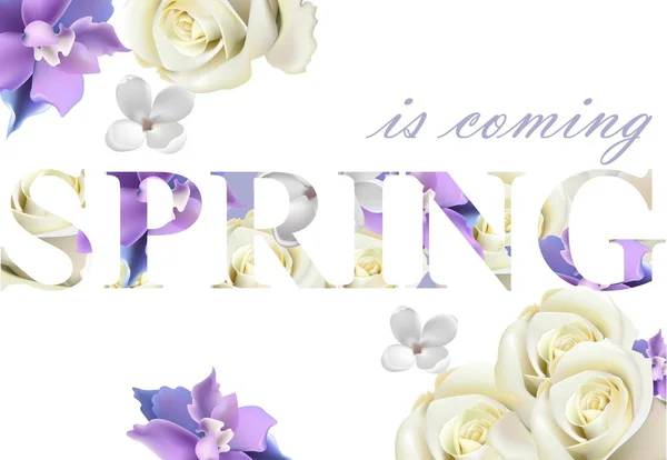 Frühling Text Hintergrund mit Blumen Vektor realistische Illustrationen — Stockvektor