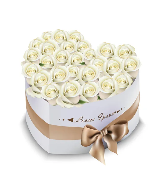 Weiße Rosen Bouquet Box Vektor realistisch — Stockvektor