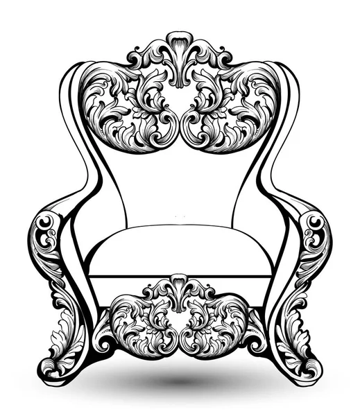 Sillón barroco con lujosos ornamentos. Vector francés de lujo rica estructura compleja. Decoraciones estilo real victoriano — Vector de stock