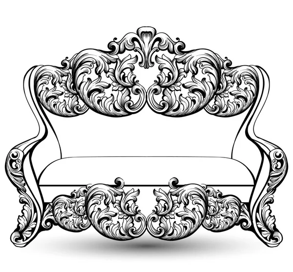 Baroque couch with luxurious ornaments. Vector French Luxury rich intricate structure. Victorian Royal Style decors — Stock Vector