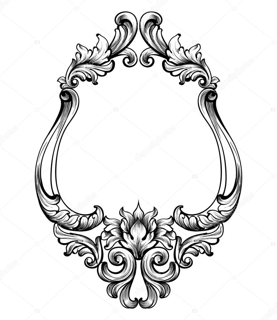 Baroque frame decor Vector. Detailed rich ornament vector illustration graphic line arts