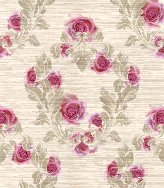 Gül çiçek dekor vektör çizim Damask deseni. Doku tasarımlar