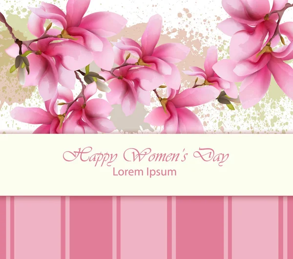 Happy women day flowers card Vector. Watercolor delicate floral template. Lovely greeting vintage splash backgrounds — Stock Vector